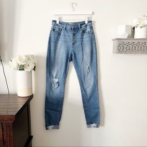 KanCan button fly light wash high rise distressed skinny jeans size 11